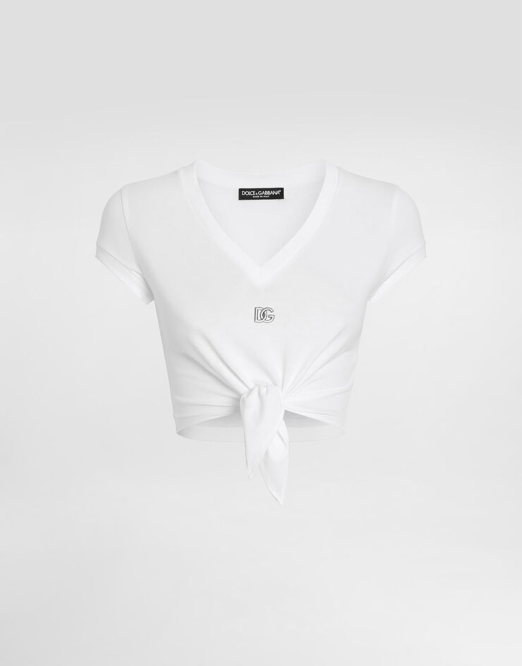 Dolce & Gabbana Jersey T-shirt with DG logo and knot detail White F8Q57ZG7EOW