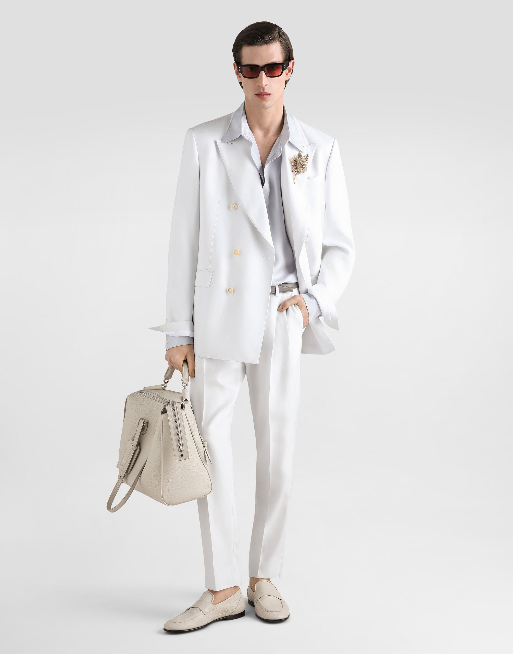 Sicilia light double-breasted viscose jacket in White for Men