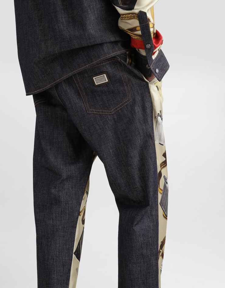 Dolce & Gabbana Loose blue denim and silk jeans with lighter print Multicolor GYK0ADG8MD8