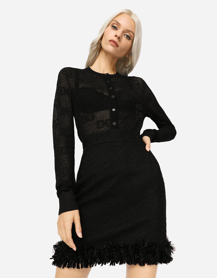 Dolce & Gabbana DG 徽标蕾丝针织开衫 黑 FXD65TJAIEK