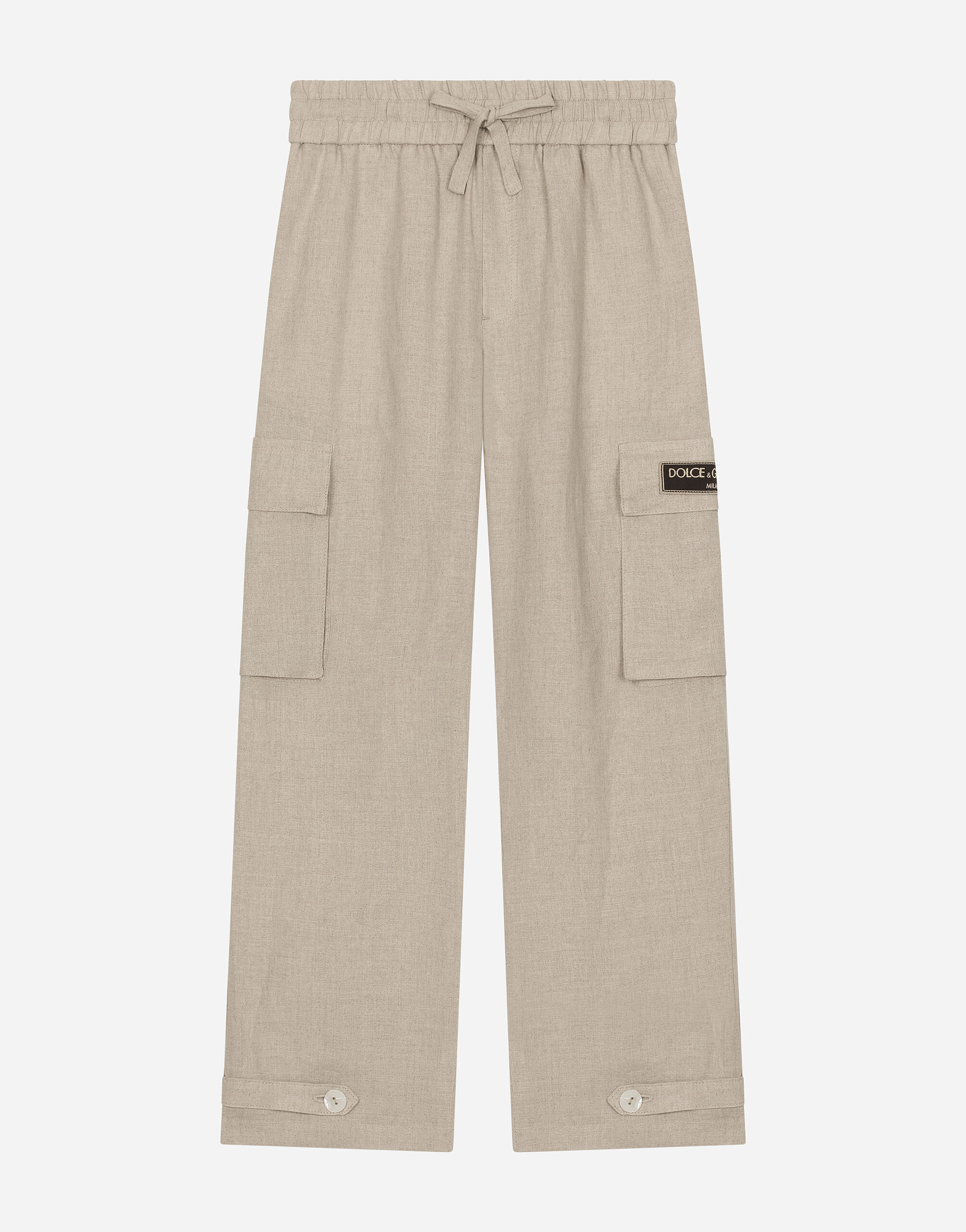 Dolce & Gabbana Linen cargo pants with branded label Beige L44S02G7NWR