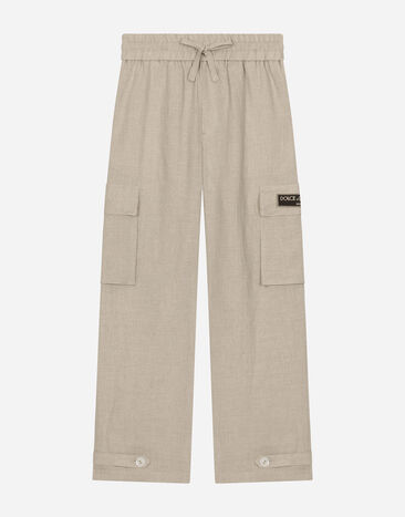 Dolce & Gabbana Linen cargo pants with branded label Print L43Q47FI5JO
