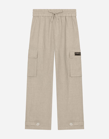Dolce & Gabbana Cargohose aus Leinen mit Logoetikett Beige L44P42G7NWR