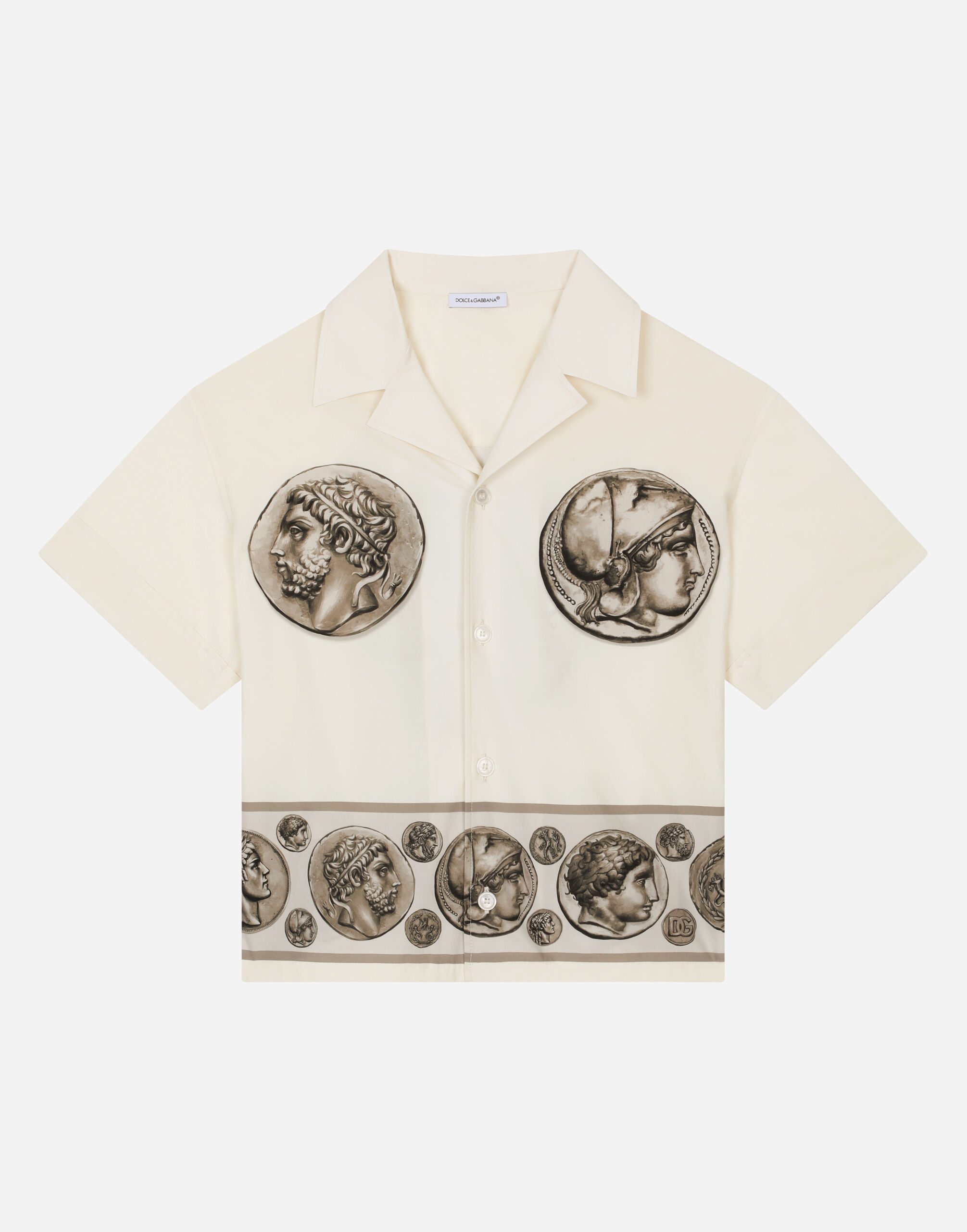 Dolce & Gabbana Short-sleeved poplin shirt with coin print Print L43S86G7L5W