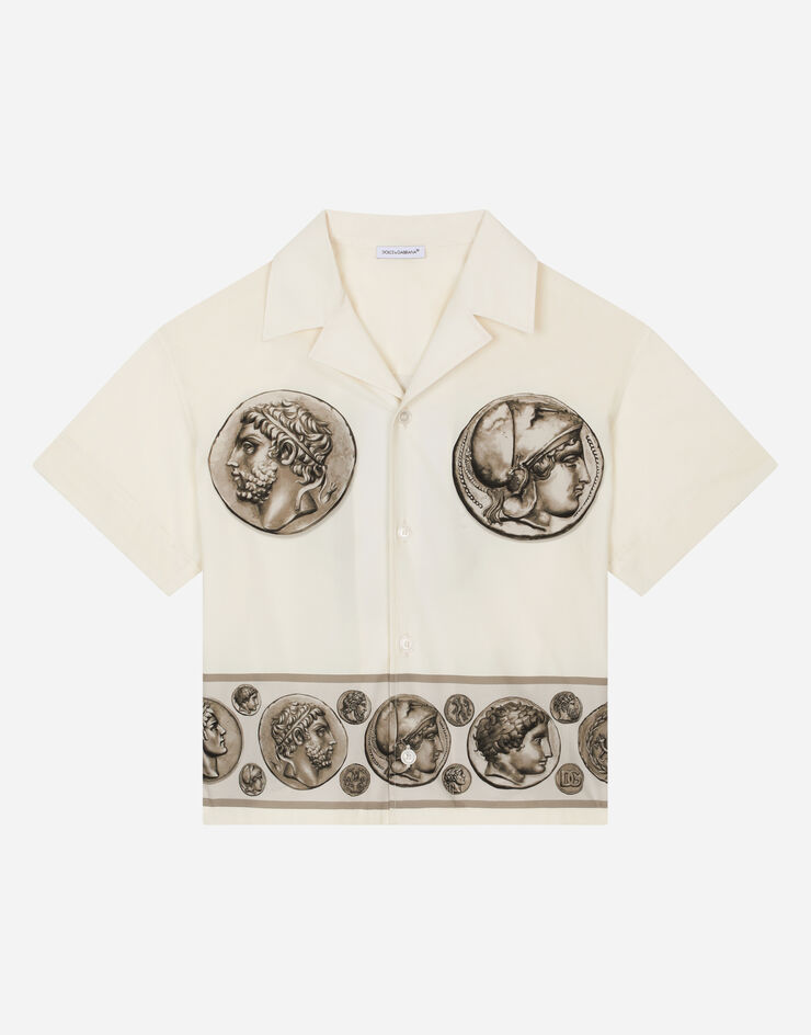 DolceGabbanaSpa Short-sleeved poplin shirt with coin print White L43S83G7J4U