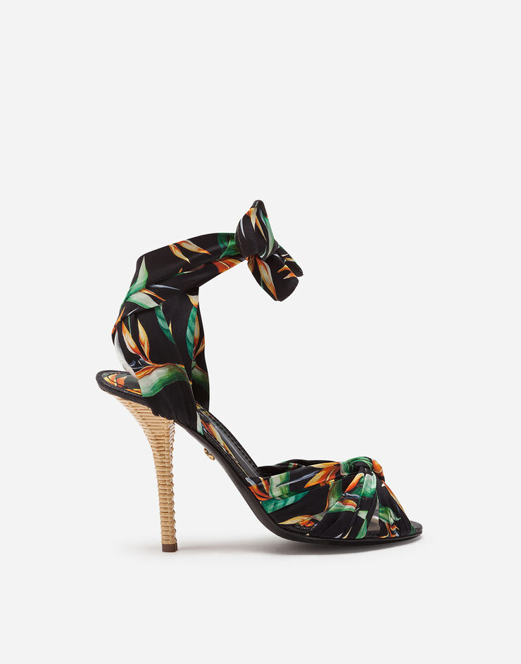Dolce & Gabbana Twill sandals with bird of paradise print with heel in wicker Dolce & Gabbana Twill sandals with bird of paradise print with heel in wicker FLORAL PRINT CR1015AX871