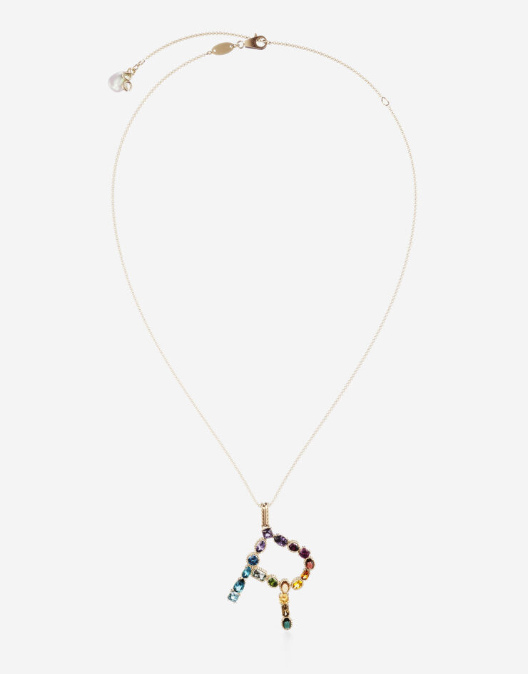 Dolce & Gabbana Pendente R Rainbow Alphabet con gemme multicolor Oro WAMR2GWMIXR
