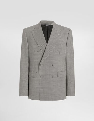 Dolce & Gabbana Double-breasted sicilia light jacket in houndstooth wool Multicolor G2VD9TFQZAG