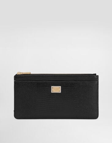 Dolce & Gabbana Iguana-print leather card holder with plate Black BI1265A1095