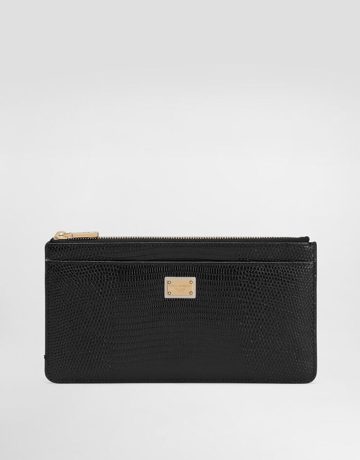 Dolce & Gabbana Iguana-print leather card holder with plate Black BI1265A1095
