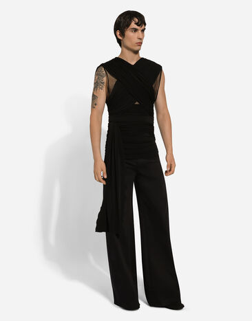 Dolce & Gabbana T-Shirt aus Stretchtüll mit Drapierung Black G8RW5TG7M7Z