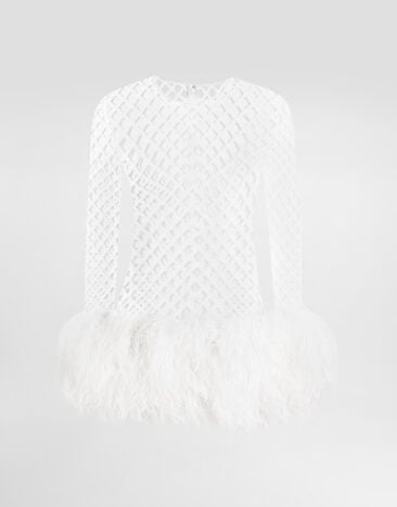 Dolce & Gabbana Short mesh dress with sequins White F60FCZFLSLD