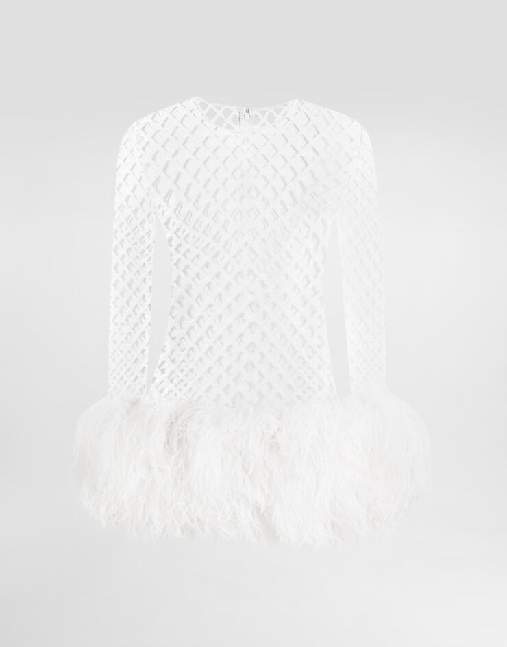 Dolce & Gabbana Short mesh dress with sequins White F60FCZFLSLD