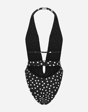 Dolce & Gabbana Bañador escotado con cinturón y estampado de lunares Imprima O9B74JFSG8C