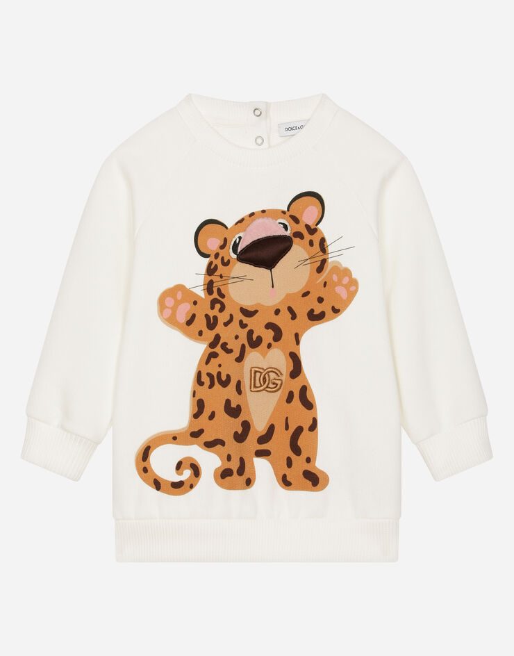 Dolce & Gabbana Sweat-shirt ras de cou en jersey à imprimé Bébé Léopard Blanc L2JW7SG7G4I