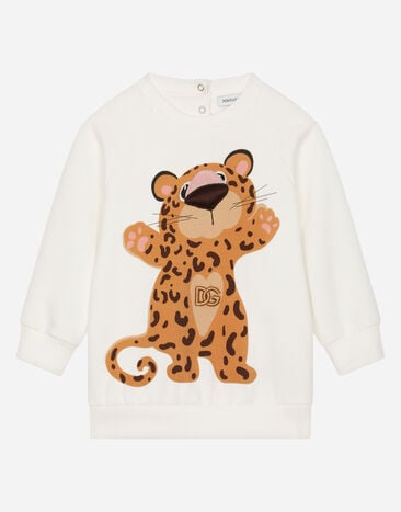 Dolce & Gabbana Felpa girocollo in jersey stampa baby leo Bianco L1JTEYG7K7R