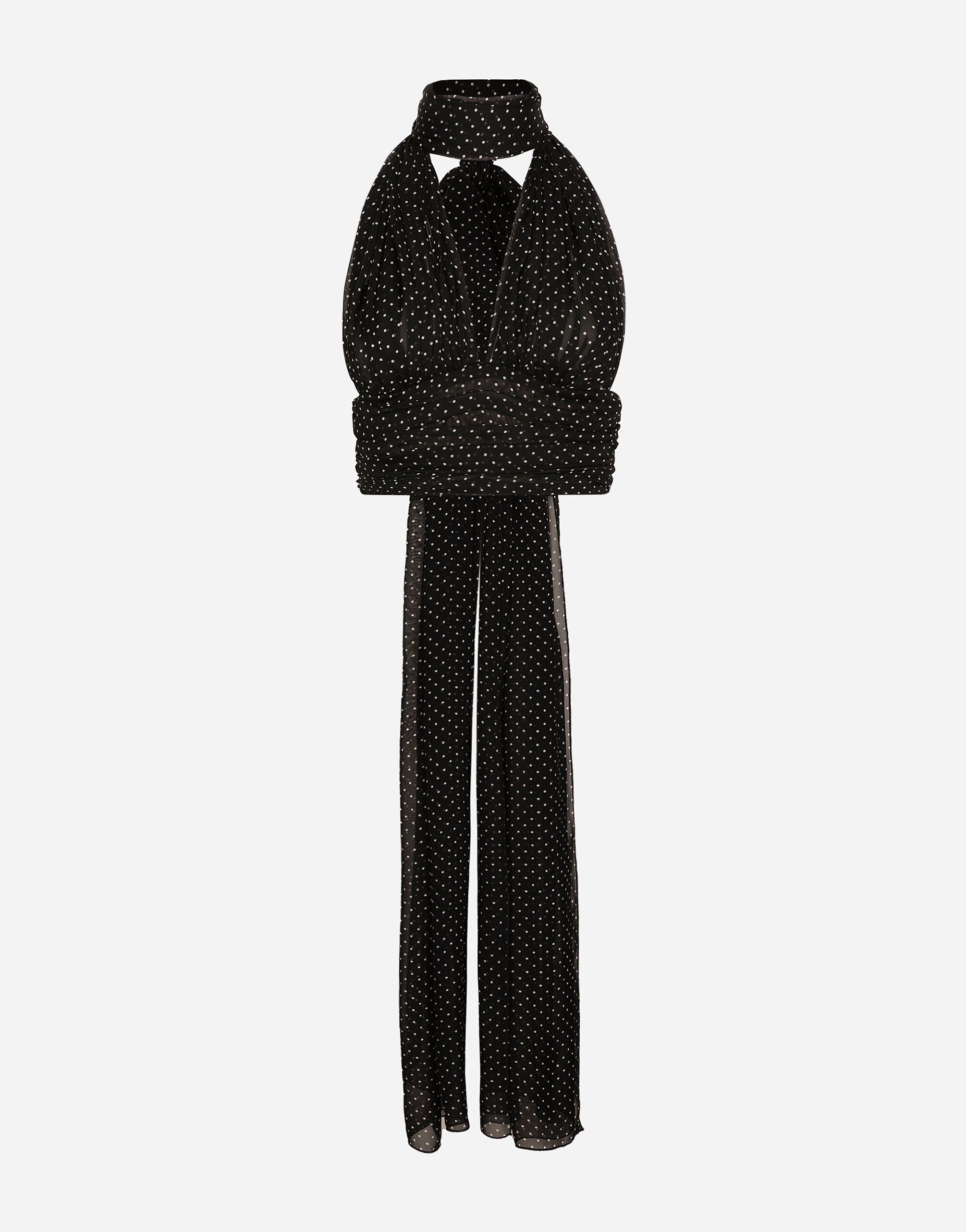 Dolce&Gabbana Top aus Chiffon Punkteprint mit Schluppenbändern Schwarz F6DDXTGDB0R