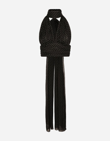 Dolce & Gabbana Chiffon top with polka-dot print and scarf detail Black FTC32TFU28J