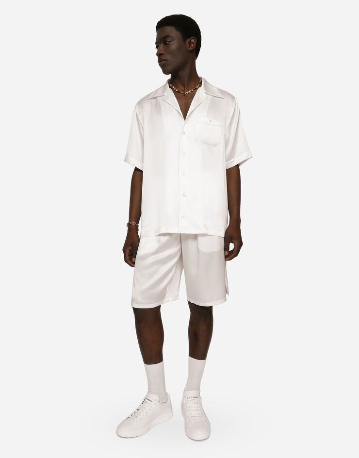 Dolce&Gabbana Silk satin jogging shorts with metal DG logo White I4183MFU1AU