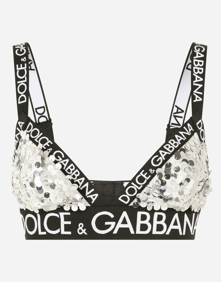 Dolce & Gabbana Sequined triangle bra with branded elastic Silver O1C02TFLSA8