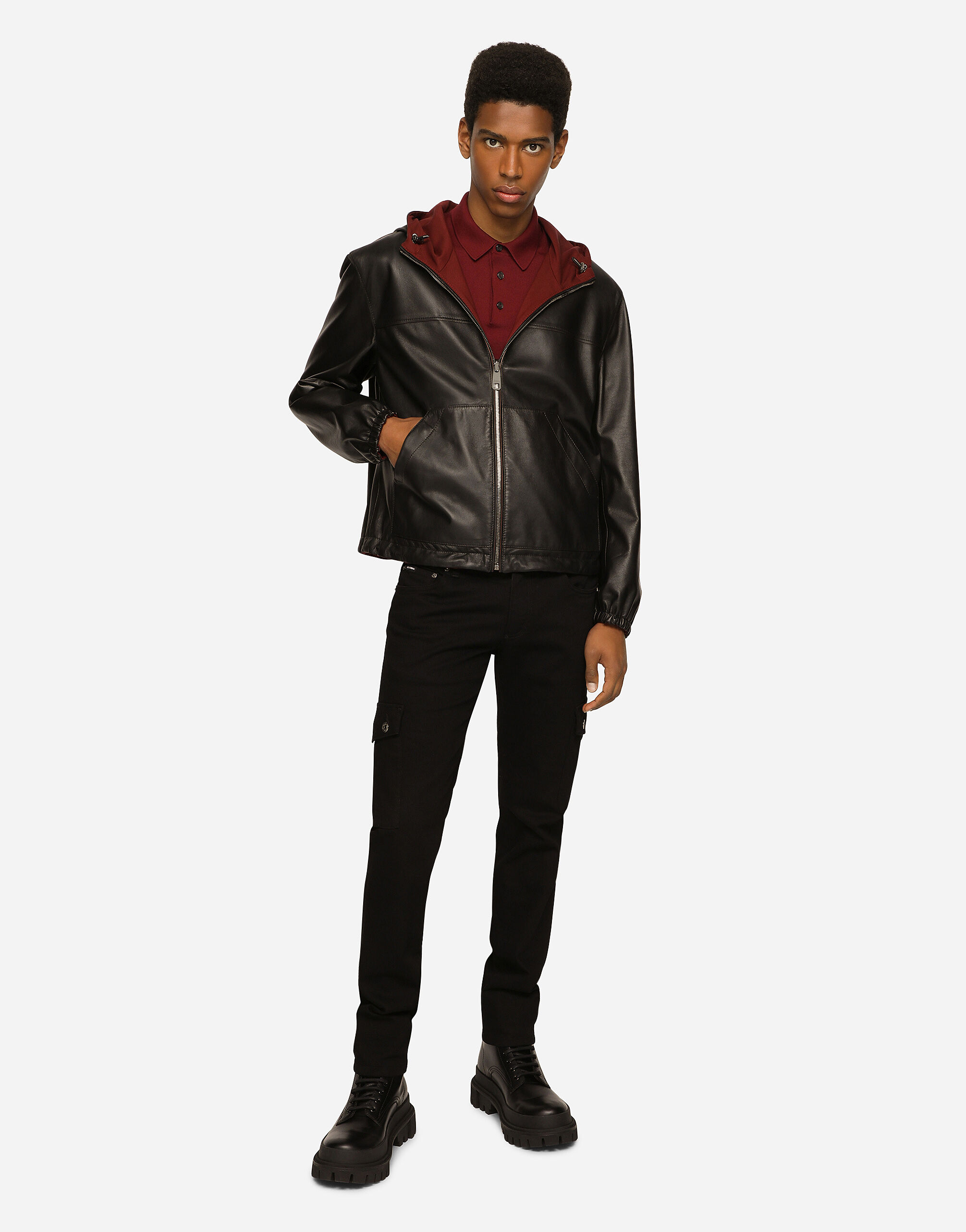 Reversible stretch wool and leather jacket in Multicolor for Men