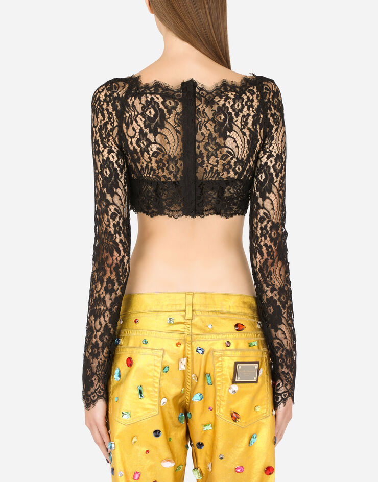 Dolce & Gabbana Long-sleeved lace corset top Black F754GTFLSFV