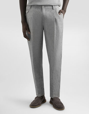 Dolce & Gabbana Pantalón en tela de lino lavada Gris GV4EETFU4MF