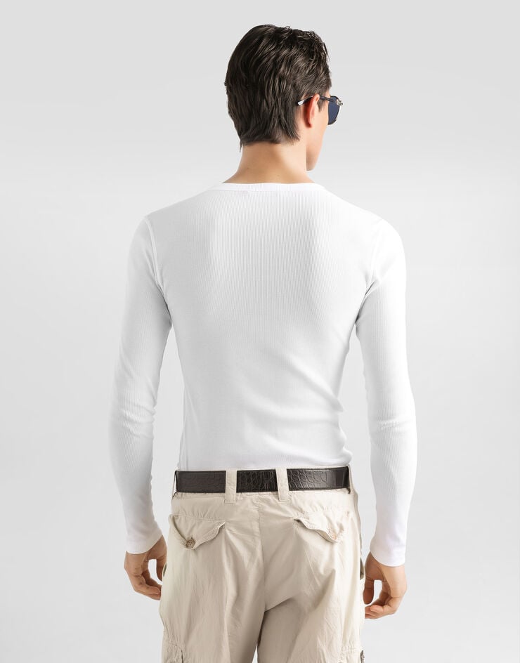 Dolce & Gabbana Ribbed cotton granddad-neck sweater White G8LA8TFU7AV