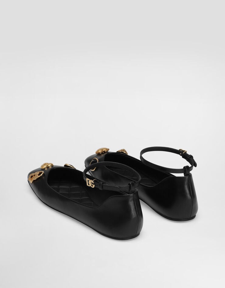 Dolce & Gabbana Leather ballet flats with embroidery Black CB0269AO033