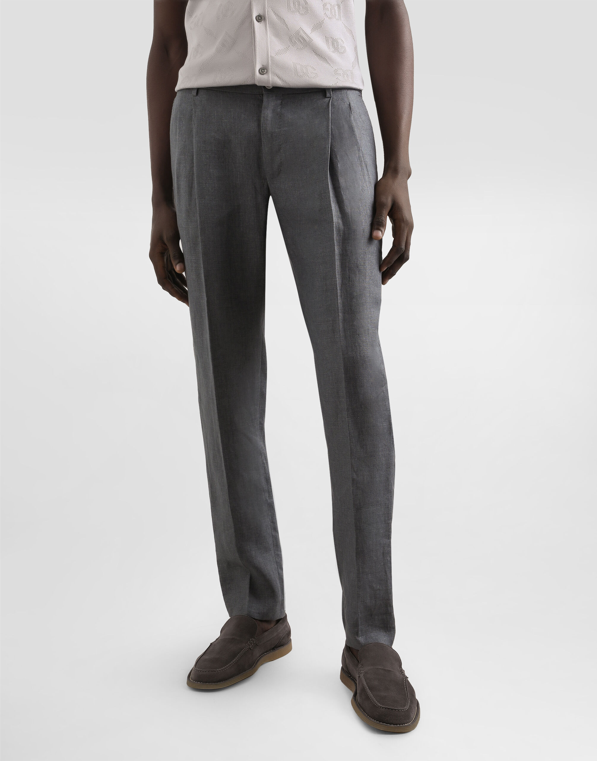 Washed linen canvas trousers in Grey for Men | Dolce&Gabbana®