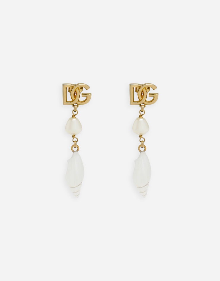 Dolce & Gabbana Pendientes con logotipo DG y concha Dorado WEQ6A2W1111