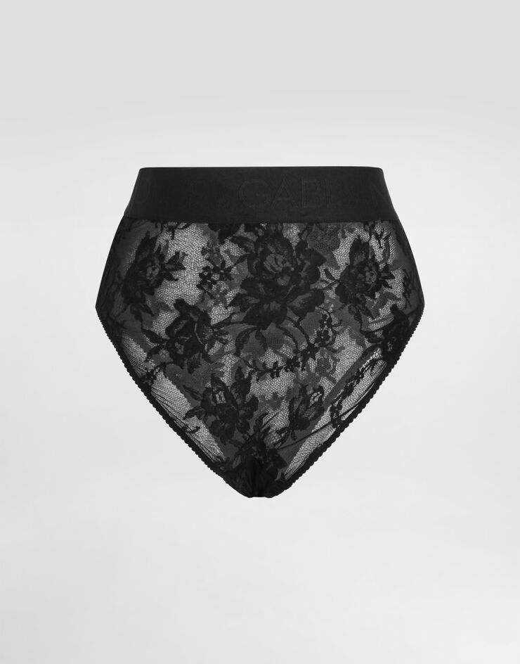 Dolce & Gabbana High-waisted lace briefs with branded elastic Black O2C97THLM37