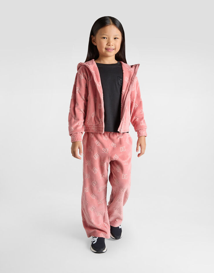 Dolce & Gabbana Sudadera de chenilla con capucha y logotipo DG en jacquard Rosa L5JWBVFJ7DL