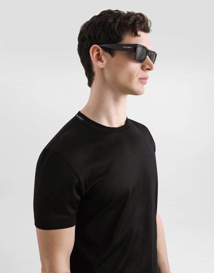 Dolce & Gabbana T-Shirt aus Melange-Jersey Schwarz G8ST1TFU75F