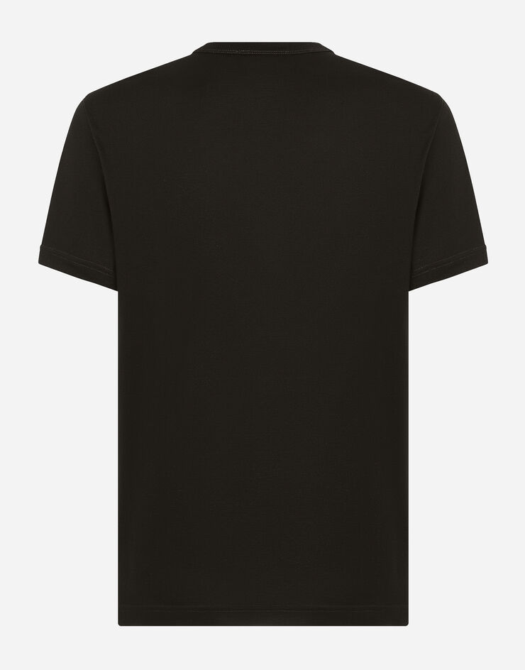 Dolce&Gabbana Cotton T-shirt with DG Milano logo embroidery Black G8PE3ZG7J5Y