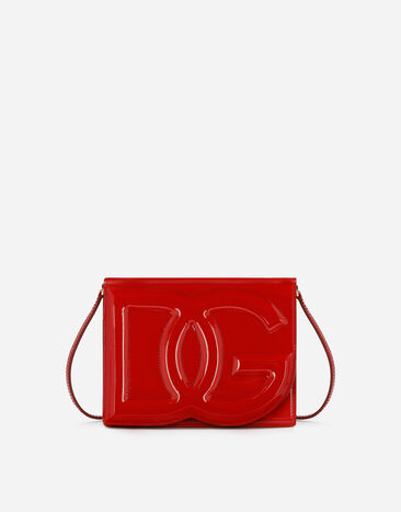 Dolce & Gabbana حقيبة كروس بودي DG Logo Bag من جلد لامع أسود F6DFDTFLSIO