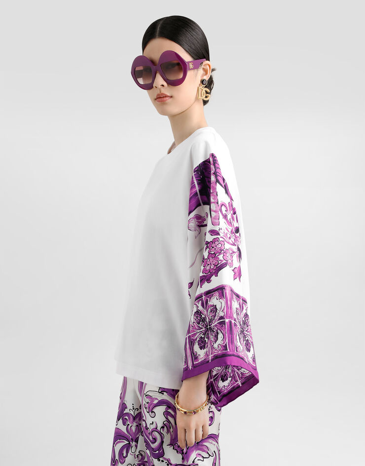 Dolce & Gabbana T-shirt with silk foulard sleeves White F8V77ZGDDCC