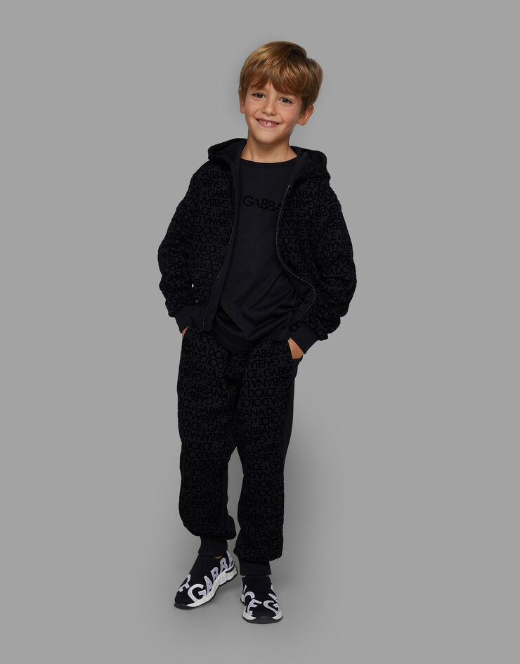 Dolce&Gabbana Jersey hoodie with flocked print Black L4JWJCG7K2H