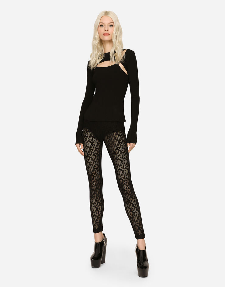Dolce & Gabbana Jacquard tulle leggings with branded elastic Black FTCNLTFLEAQ