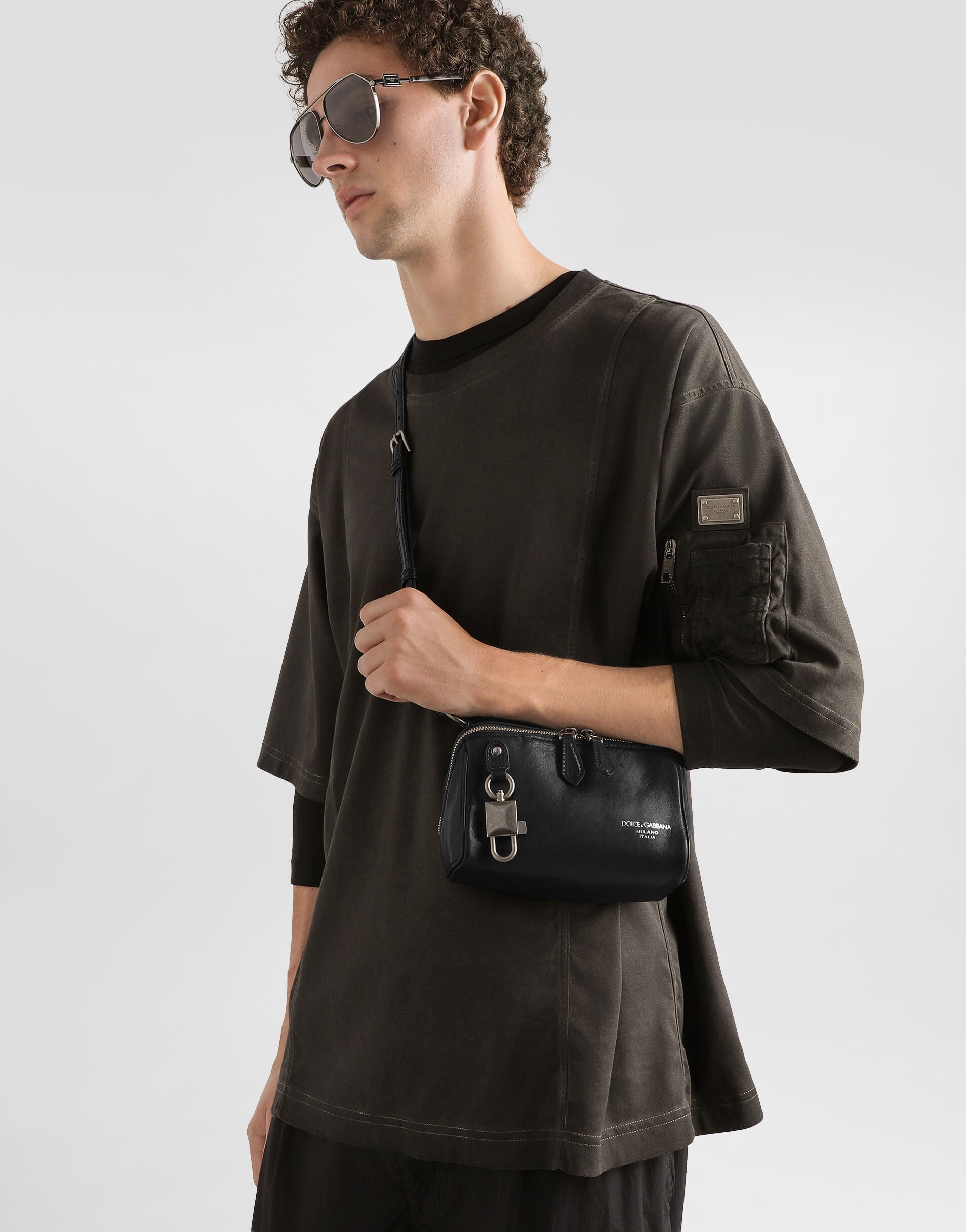 DOLGE&GABBANAウエストバッグ Lock tempesta calfskin crossbody bag in Black for Men