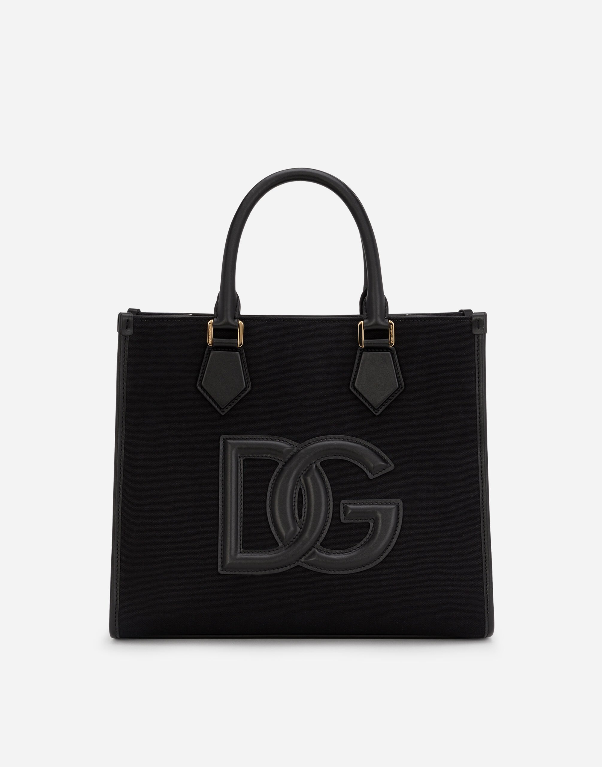 Dolce & Gabbana Shopper aus Canvas mit Details aus Kalbsnappaleder Schwarz BC4646AX622