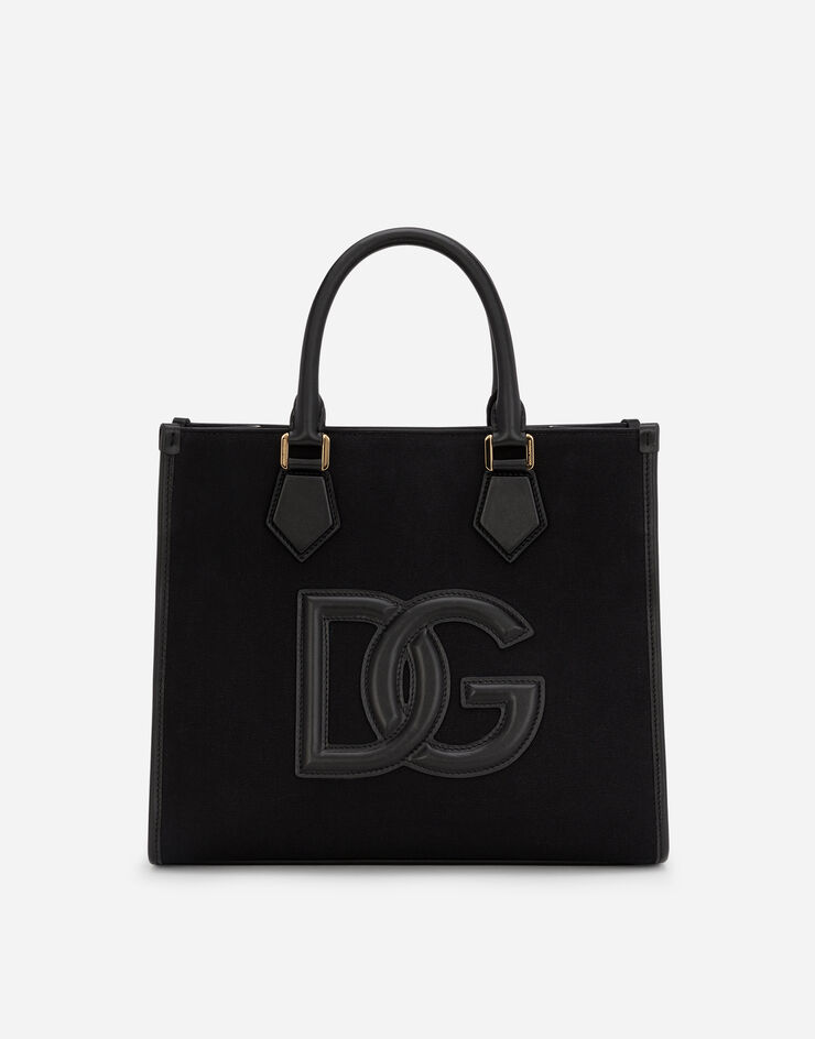 Dolce & Gabbana 카프스킨 나파 디테일 캔버스 쇼퍼백 블랙 BM2012AA451