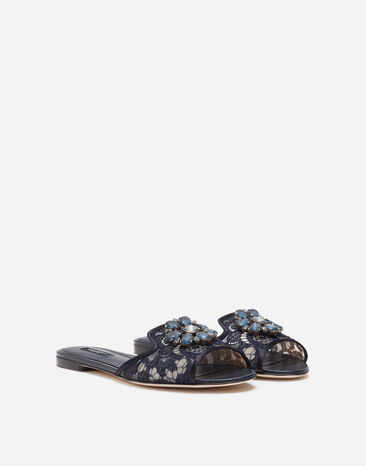 Dolce & Gabbana Lace slippers with crystals Blue CQ0023AG667