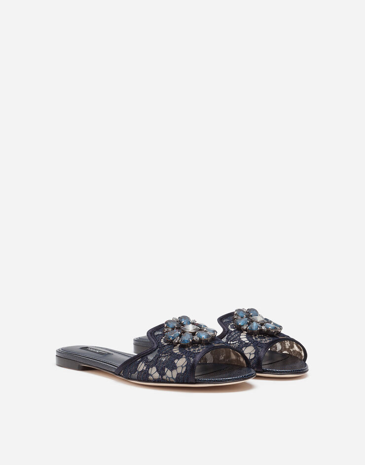 Dolce & Gabbana Slipper aus spitze mit kristallen BLAU CQ0023AG667