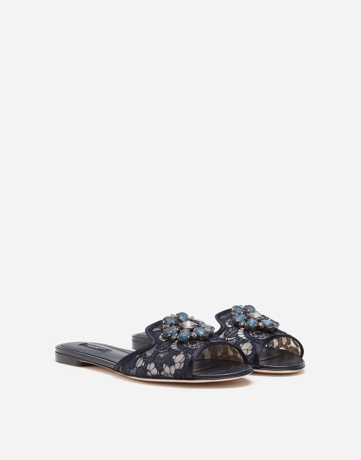 Dolce & Gabbana Slippers in pizzo con cristalli Blu CQ0023AG667