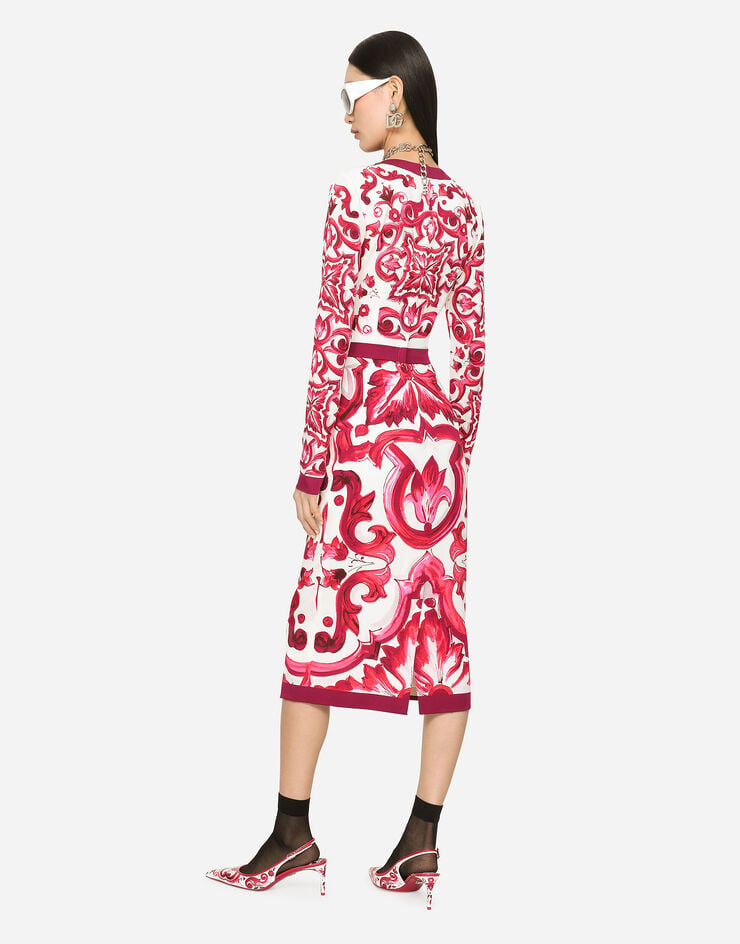 Dolce & Gabbana Платье миди из шармеза с принтом майолики разноцветный F6ZJ7THPABK
