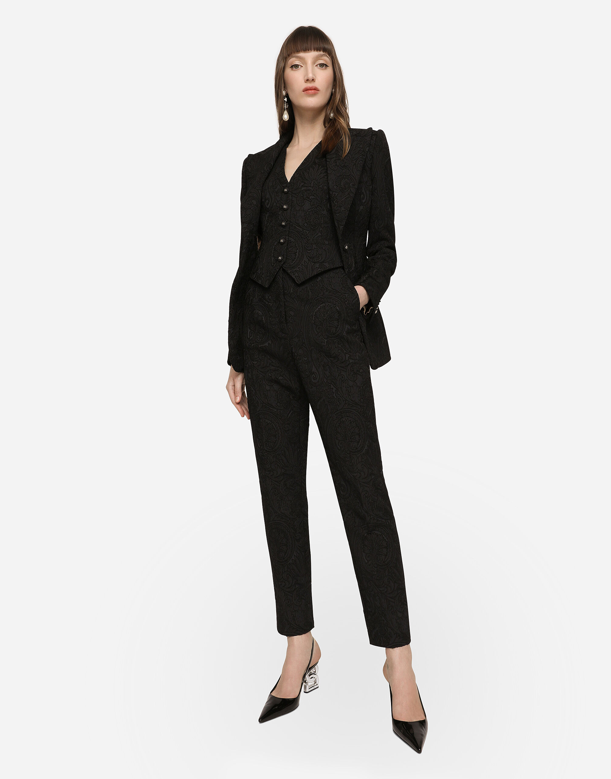 Ornamental jacquard vest in Black for Women Dolce Gabbana US