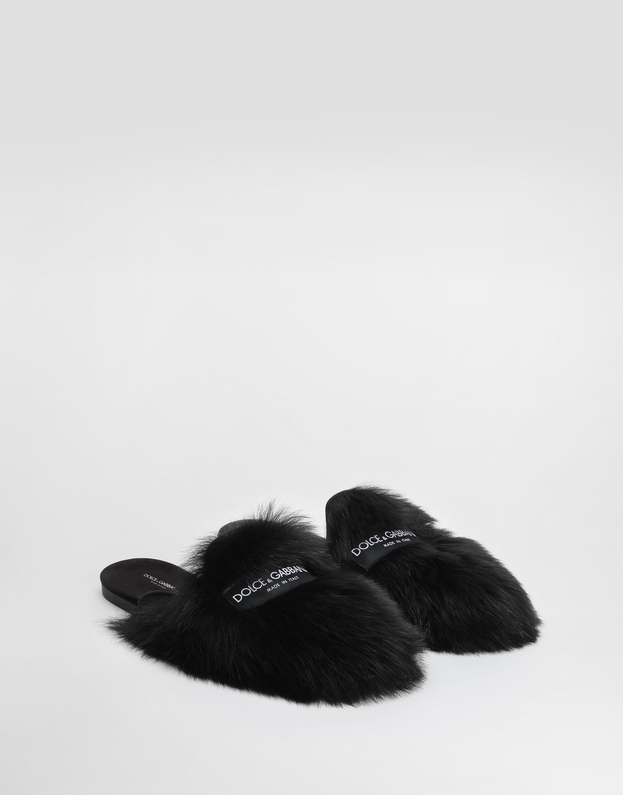 Shearling and suede slippers in Black for Women | Dolce&Gabbana® US