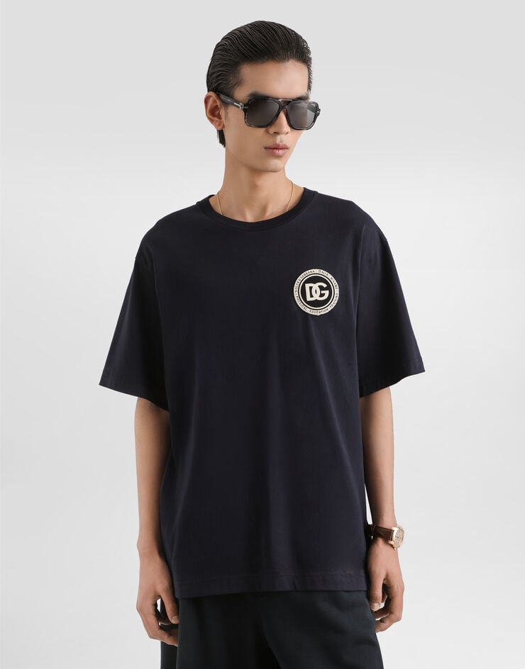 Dolce & Gabbana Cotton t-shirt with patch Dolce & Gabbana Cotton t-shirt with patch Blue G8PN9ZG7PZF