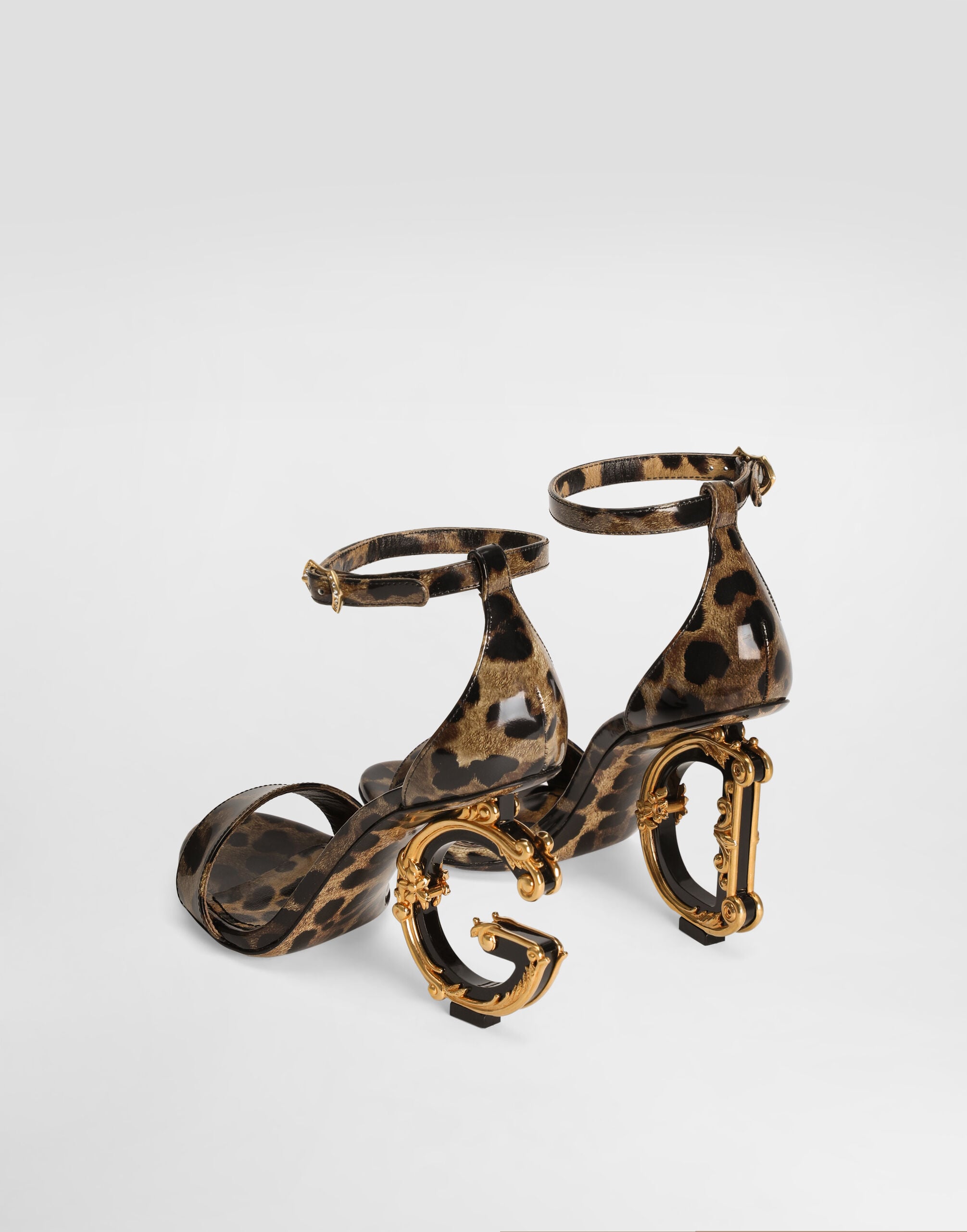 Printed polished calfskin Baroque DG sandals in Animal Print for